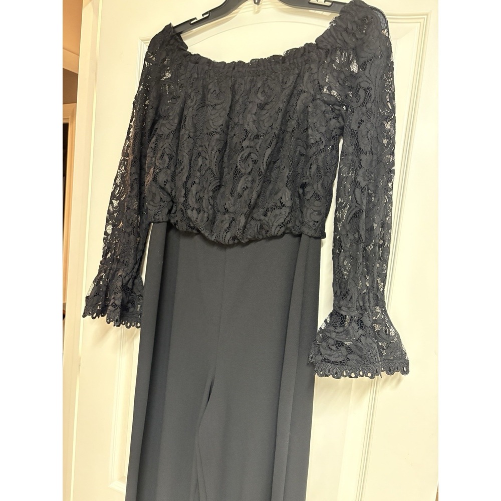 ADRIANNA PAPELL Black Off The Shoulder Lace Jumpsuit Size US XL NWOT - Picture 8 of 10
